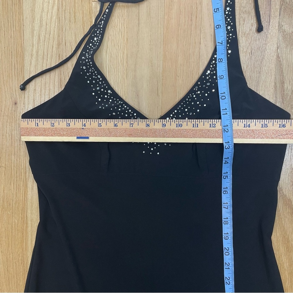 Onyx Nite Halter Dress 10 Black Cocktail LBD Tier 2000s Glam Rhinestone Vtg - Picture 11 of 13